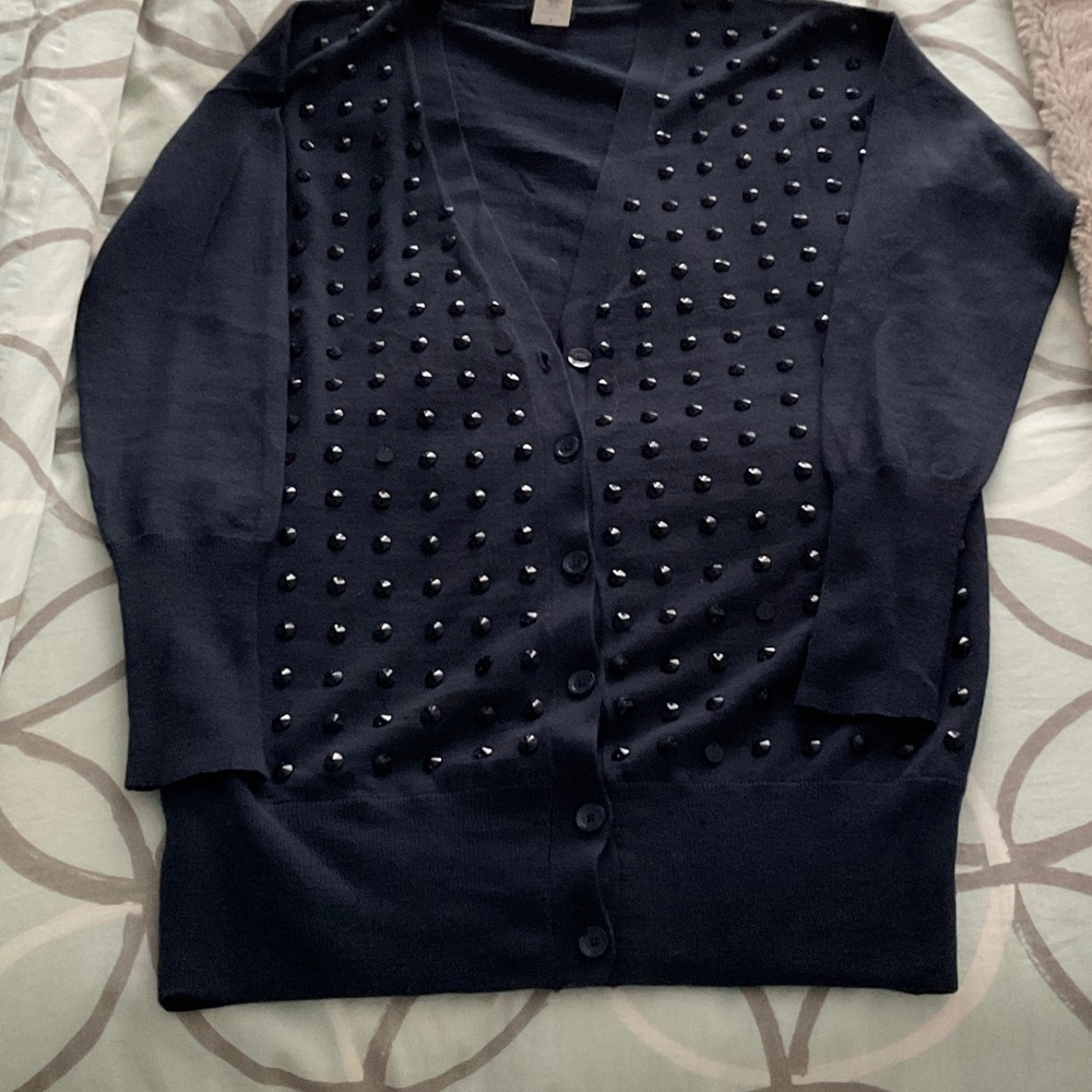 J. Crew Navy Studded Merino Wool Cardigan